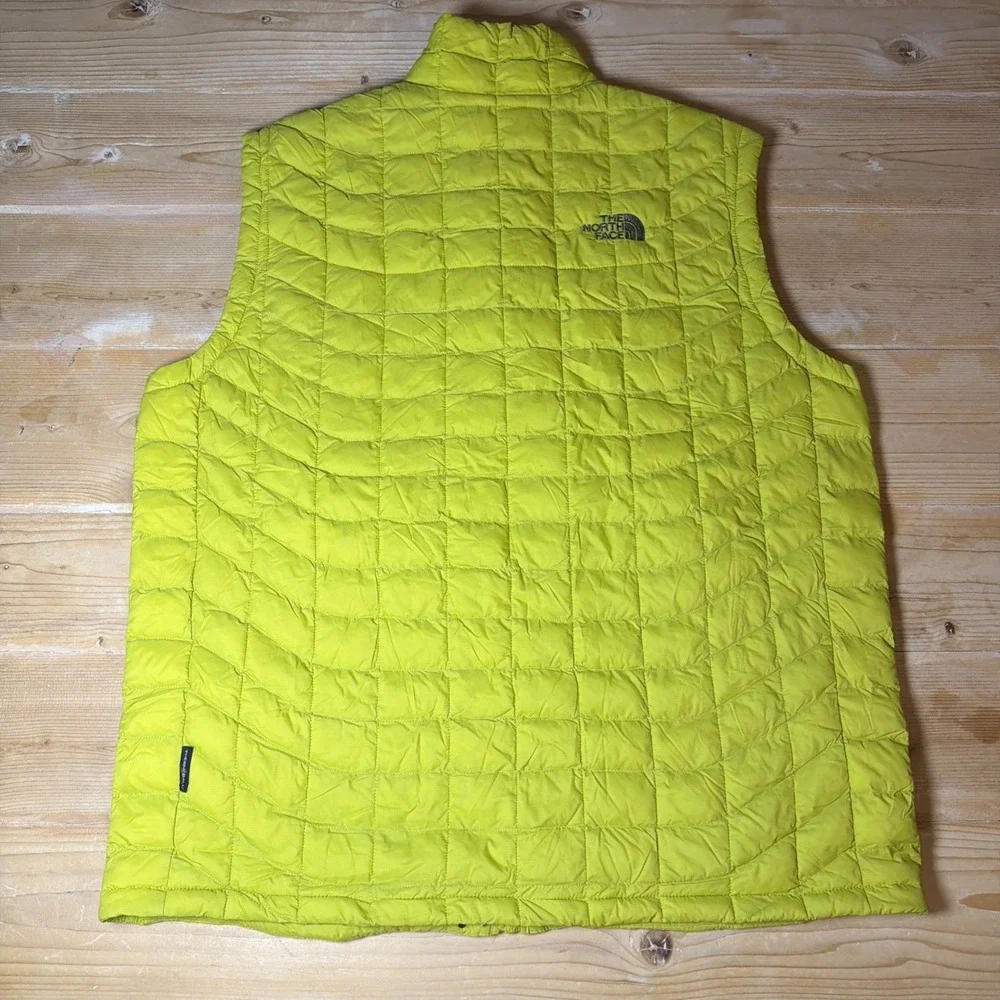 The North Face ThermoBall‎ Vest Mens Large Lime Green Quilted Full Zip Insulated
